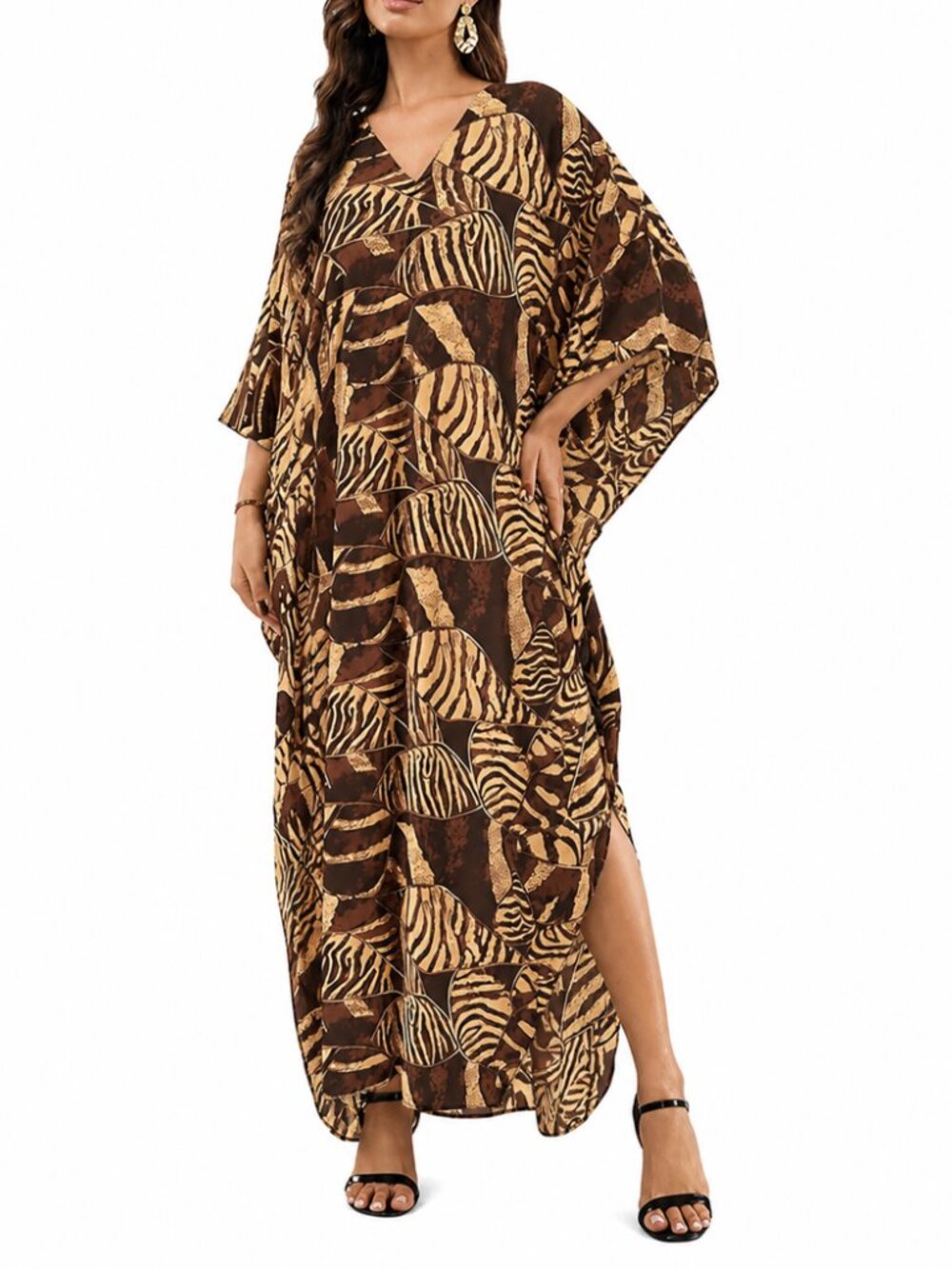 Animal Printed Caftan Dress Plus Size Beach Cover Up Maxi Dresses for Summe Wear